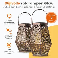 Goliving Solar Tafellamp Glow – 2 Stuks – LED Buitenverlichting - Zonne-energie Discount