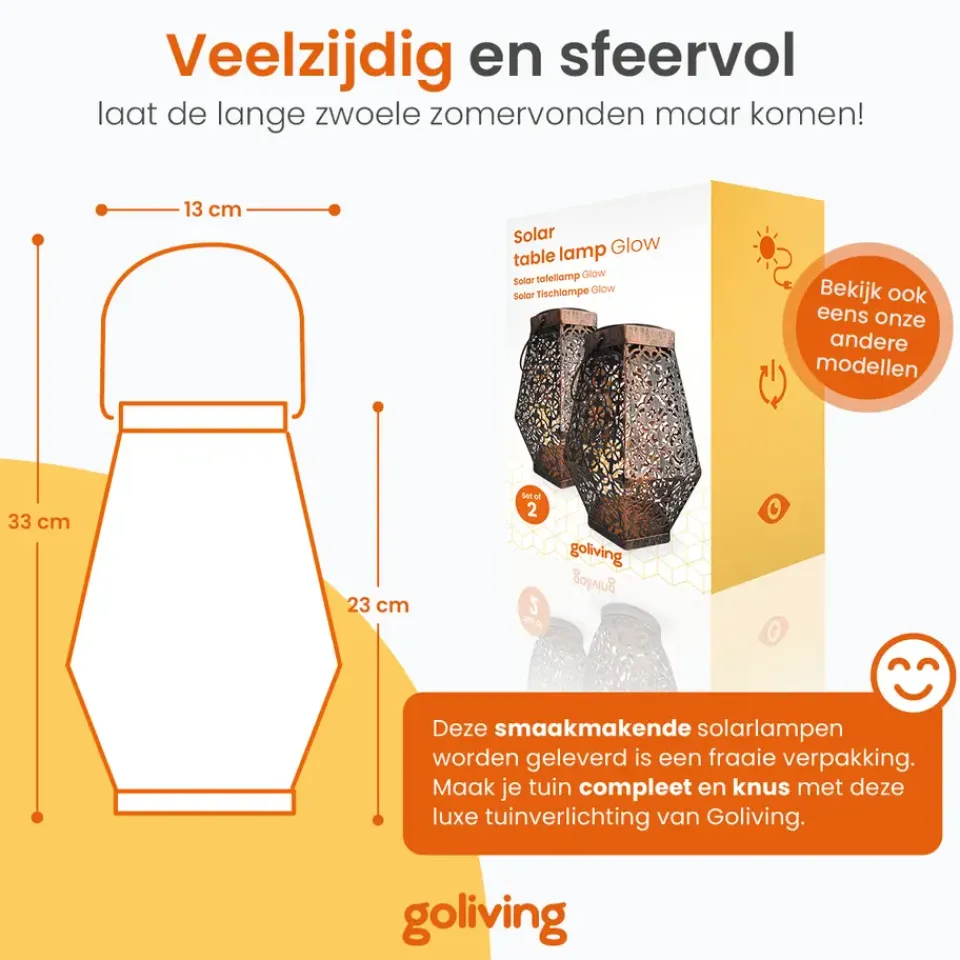 Goliving Solar Tafellamp Glow – 2 Stuks – LED Buitenverlichting - Zonne-energie Discount