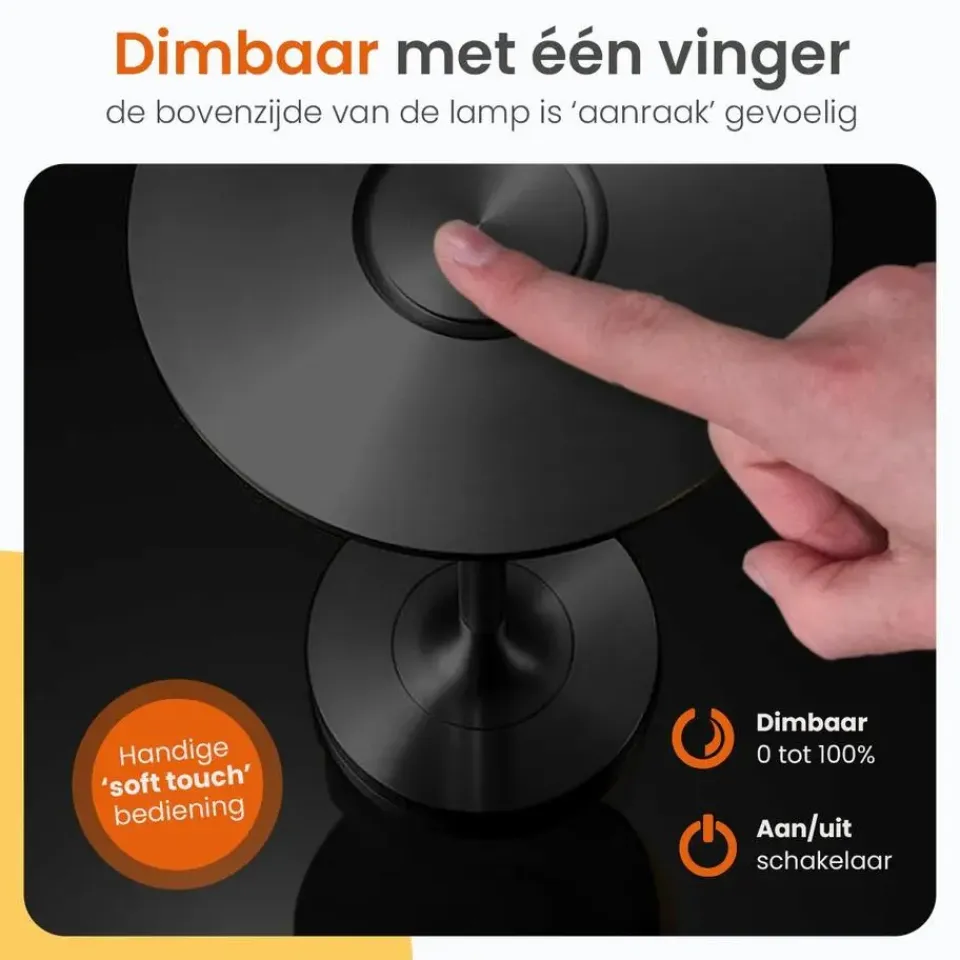 Goliving Tafellamp Op Accu - Oplaadbaar en Dimbaar - Hoogte 27 cm - Zwart Sale