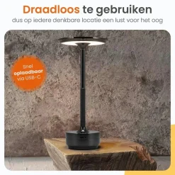 Goliving Tafellamp Op Accu - Oplaadbaar en Dimbaar - Hoogte 27 cm - Zwart Sale