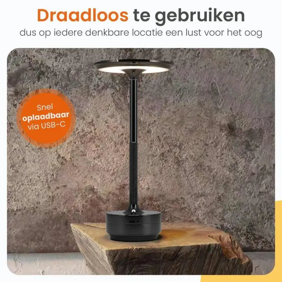 Goliving Tafellamp Op Accu - Oplaadbaar en Dimbaar - Hoogte 27 cm - Zwart Sale