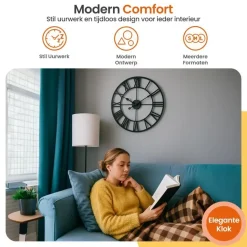 Goliving Wandklok Industrieel - Stil uurwerk - Metaal - Ø 70 cm - Zwart Best