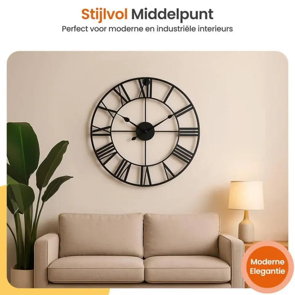 Goliving Wandklok Industrieel - Stil uurwerk - Metaal - Ø 40 cm - Zwart Best