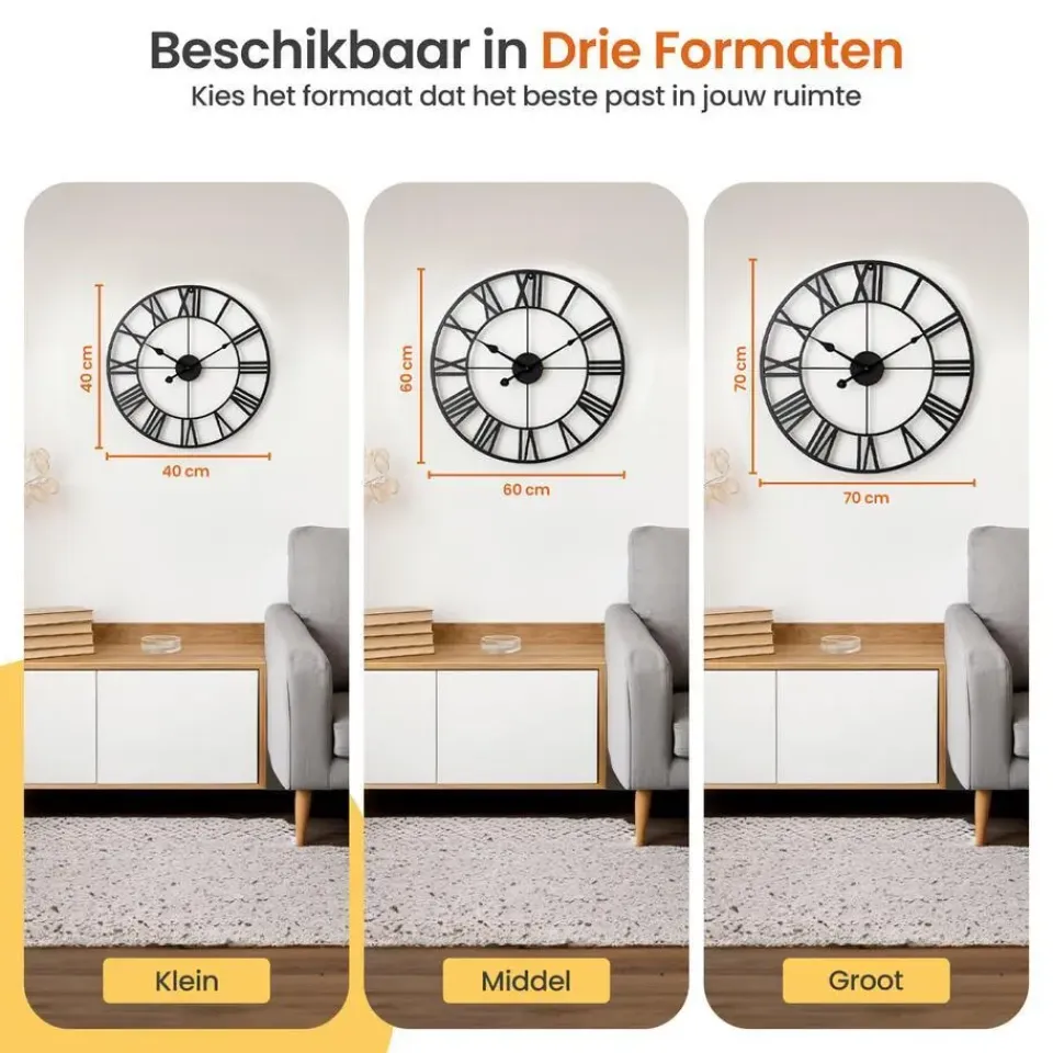 Goliving Wandklok Industrieel - Stil uurwerk - Metaal - Ø 40 cm - Zwart Best