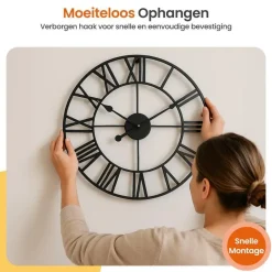 Goliving Wandklok Industrieel - Stil uurwerk - Metaal - Ø 40 cm - Zwart Best