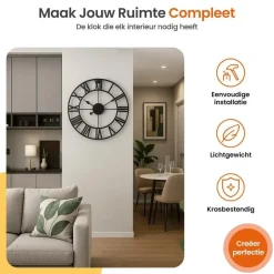 Goliving Wandklok Industrieel - Stil uurwerk - Metaal - Ø 40 cm - Zwart Best