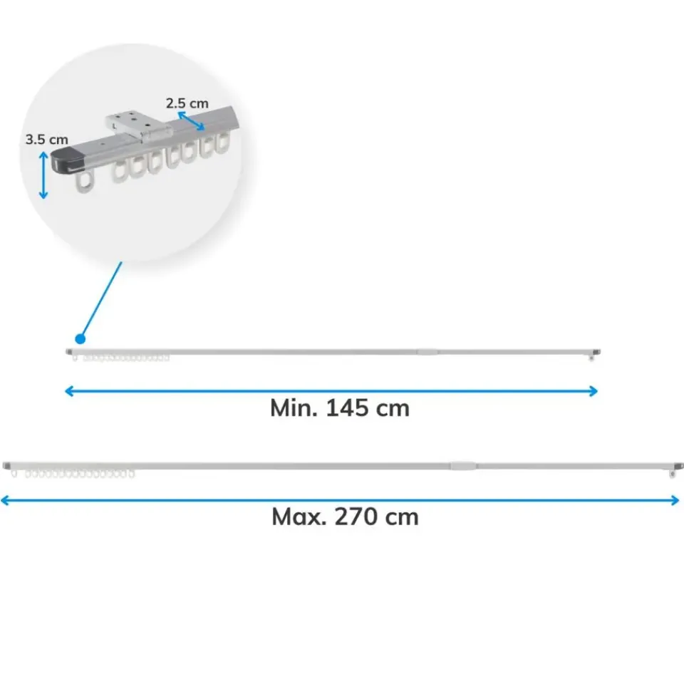 Merkloos Gordijnrail - uitschuifbaar - van 145 tot 270 cm - aluminium - gebroken wit Best