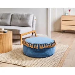 Leen Bakker GOTHA - Poef - Blauw - Fluweel Best