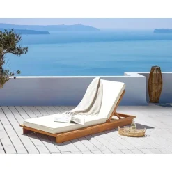 Beliani GRANARI - Ligstoel - Lichthout/Off-white - Acaciahout