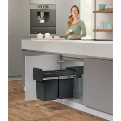 Hailo Tandem Inbouwprullenbak - 2x14L - zwart Discount