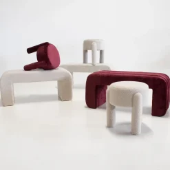 Giga Meubel Halbankje Taupe Bouclé - 99x38x46cm - Sera Hot