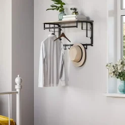 Merkloos Hangende Kapstok met Plank, 5 haken - Grijs zwart Clearance