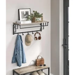 Merkloos Hangende Kapstok met Plank, 5 haken - Grijs zwart Clearance