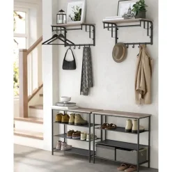 Merkloos Hangende Kapstok met Plank, 5 haken - Grijs zwart Clearance