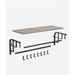 Merkloos Hangende Kapstok met Plank, 5 haken - Grijs zwart Clearance