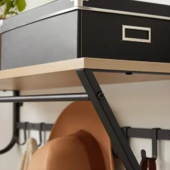 Merkloos Hangende Kapstok voor Muur of Wand - 8 Haken en 1 Bar - 90 cm Lang - Lichte Eik Hot