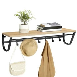 Merkloos Hangende Kapstok voor Muur of Wand - 8 Haken en 1 Bar - 90 cm Lang - Lichte Eik Hot