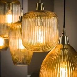 Dimehouse Hanglamp Ella glas amber rond 5-lichts 20x120x150 cm Amber color glas Clearance