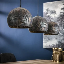 Dimehouse Hanglamp industrieel Aya 3-lichts zwart bruin 25x110x150 cm Zwart bruin Discount