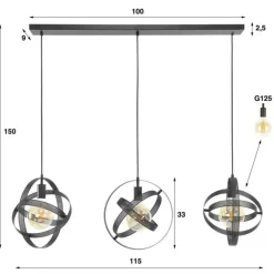 Dimehouse Hanglamp Yaya 3-lichts mesh - Metaal - Zwart Online