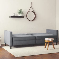 Dorel Home Hartford - 3-zits slaapbank in antraciet fluweel Clearance