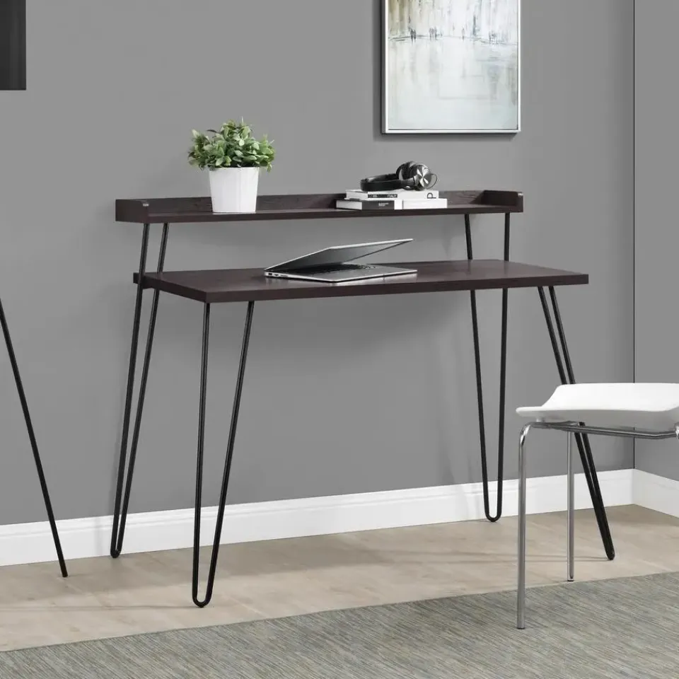 Dorel Home Haven - Bureau in donkerbruin met metalen poten Clearance