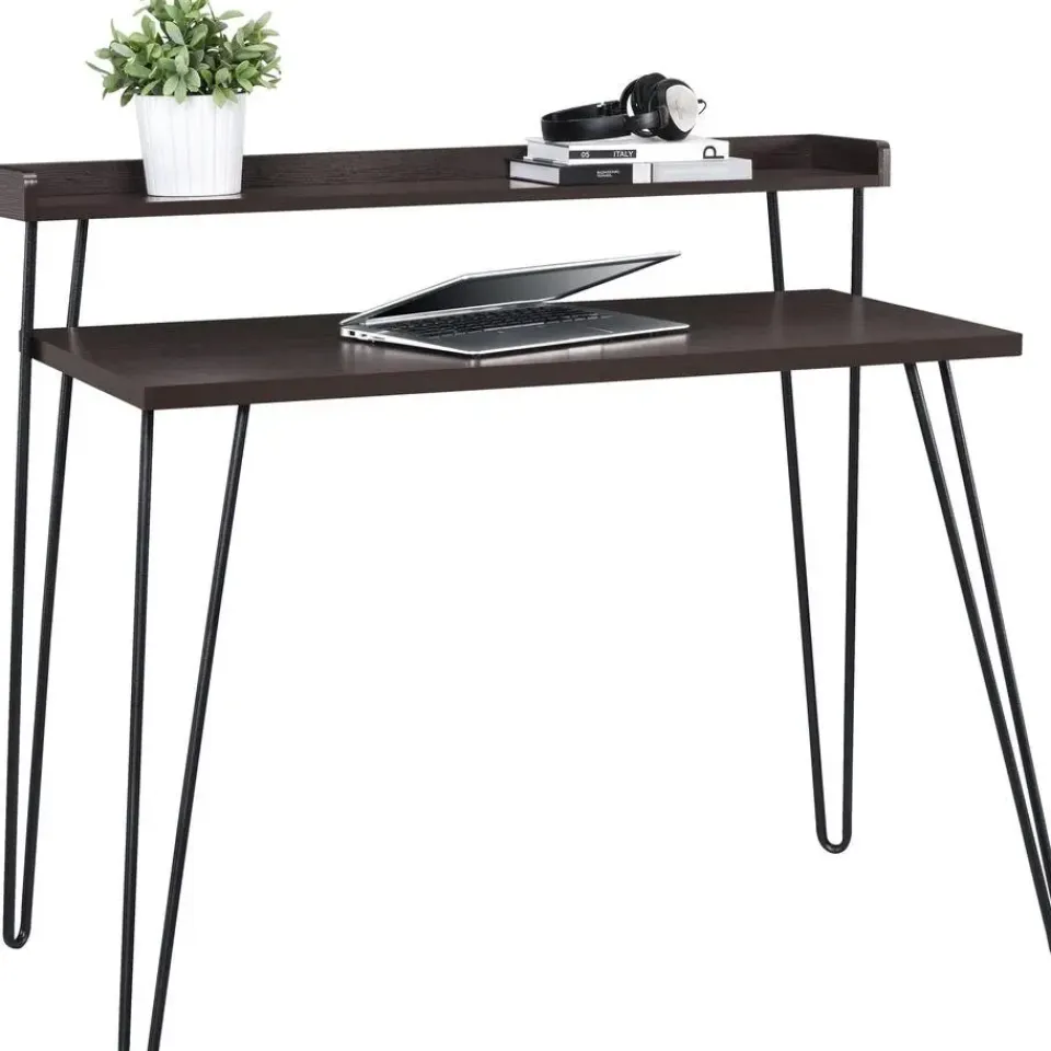 Dorel Home Haven - Bureau in donkerbruin met metalen poten Clearance