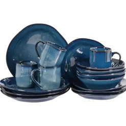 Leen Bakker HAWTHORN - Serviesset van 16 - Blauw - Steengoed Sale