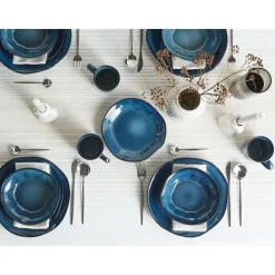 Leen Bakker HAWTHORN - Serviesset van 16 - Blauw - Steengoed Sale