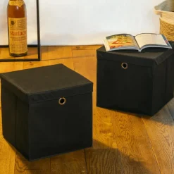 HI Opbergmand - zwart - 30 x 30 cm - kunststof - met deksel Online