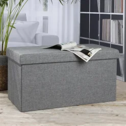 HI poef/hocker/opbergbox - grijs - mdf - 76 x 38 cm Outlet