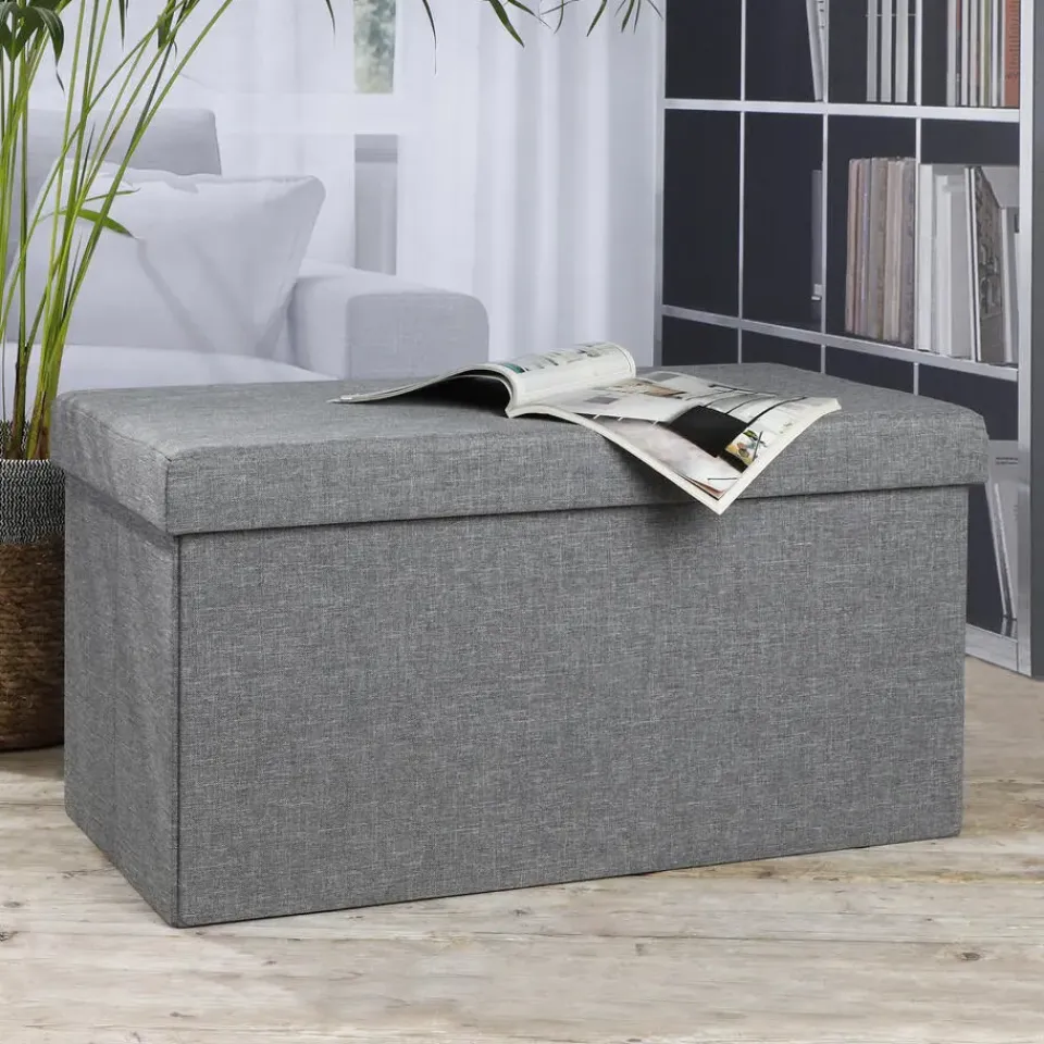 HI poef/hocker/opbergbox - grijs - mdf - 76 x 38 cm Outlet