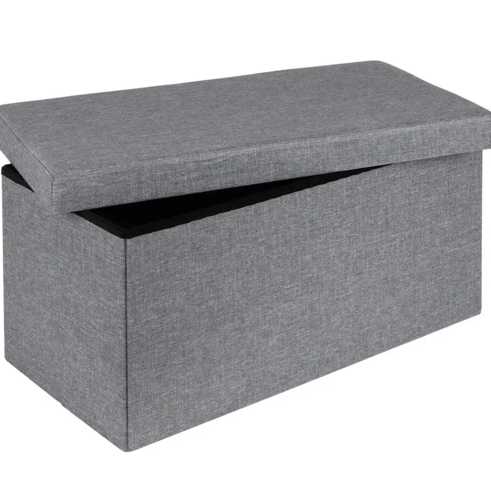 HI poef/hocker/opbergbox - grijs - mdf - 76 x 38 cm Outlet