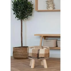 Hioshop Aberdeen Poef Ø31cm bruin Clearance