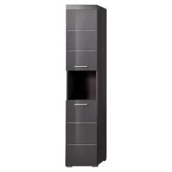 Hioshop AmandaMando kolomkast 2 deuren- 1 open vak grijs- grijs hoogglans Clearance