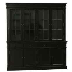 Hioshop Amaretta vitrinekast 4 deuren- zwart antiek gepatineerd Breedte 186 Outlet
