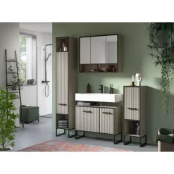 Hioshop Bagno badkamerkast 1 deur 1 vak lichtgrijs- crèmekleurig New