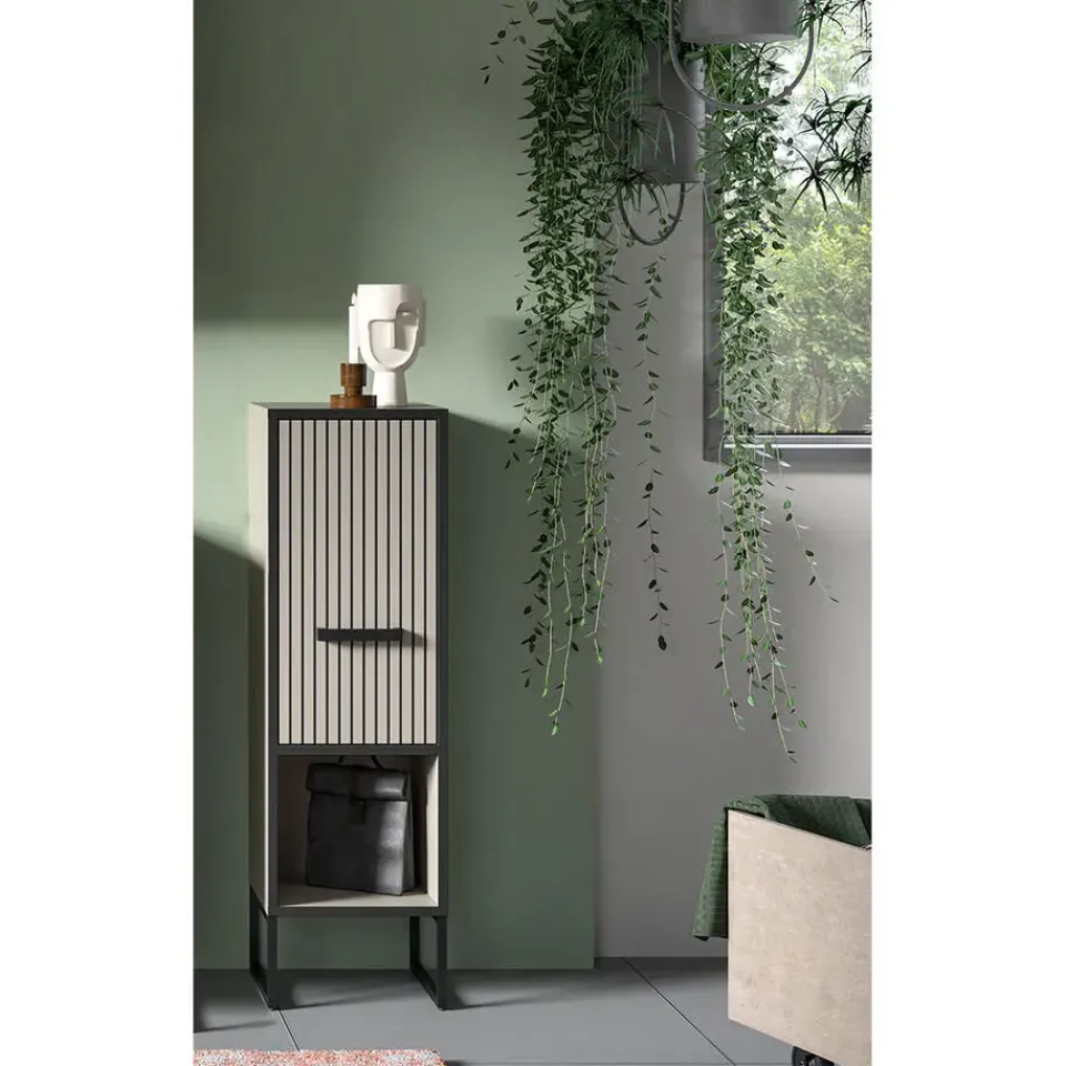 Hioshop Bagno badkamerkast 1 deur 1 vak lichtgrijs- crèmekleurig New