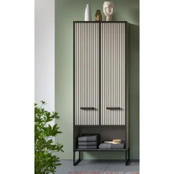 Hioshop Bagno kolomkast 2 deuren lichtgrijs- crèmekleurig Best