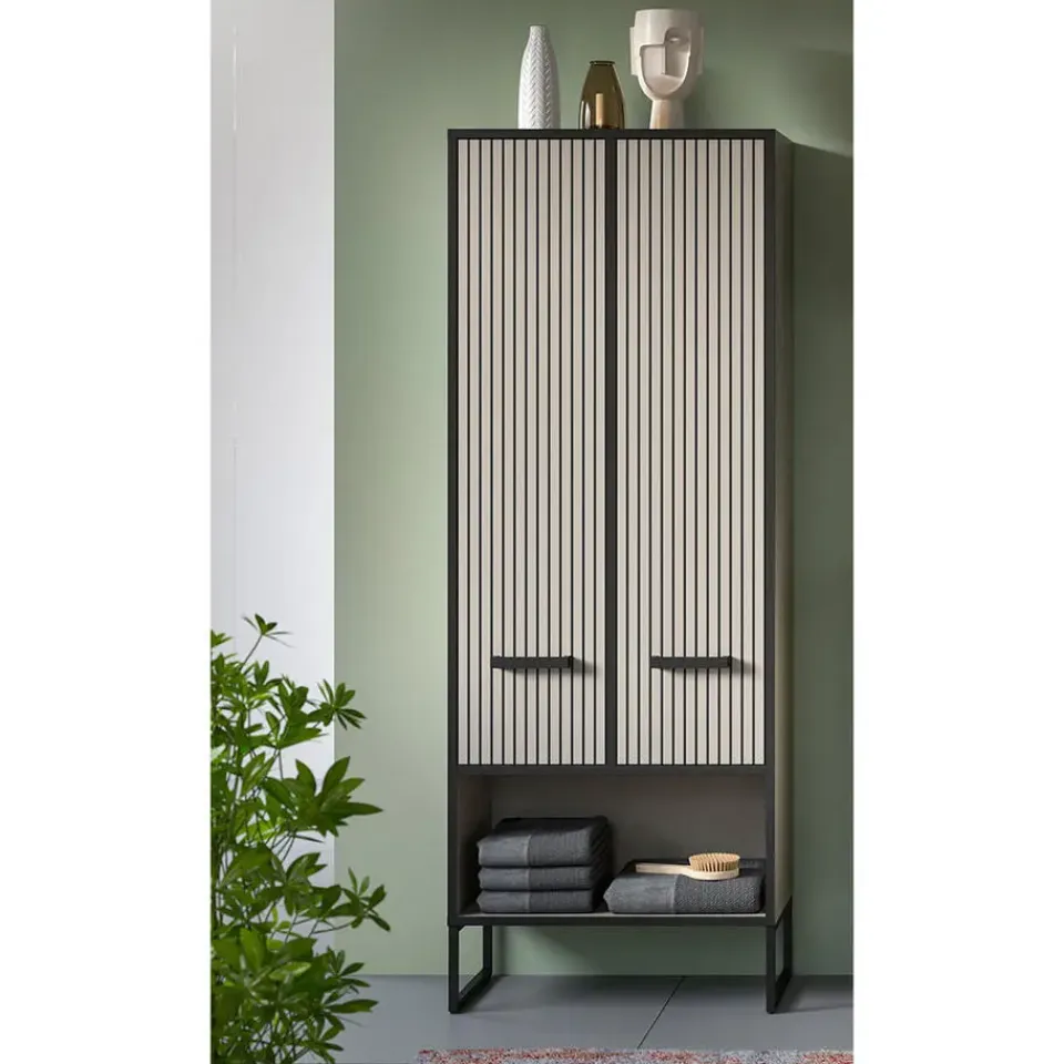 Hioshop Bagno kolomkast 2 deuren lichtgrijs- crèmekleurig Best