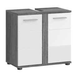 Merkloos Hioshop Blake wastafel 2 deuren wit hoogglans- grijs Sale