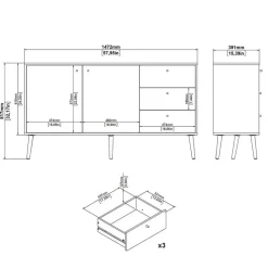 Hioshop Bodo dressoir 2 deuren- 3 lades matgrijs Discount