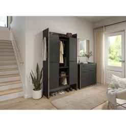 Merkloos Hioshop Bueno kledingkast 2 deuren- 1 lade- 3 planken en 2 haken donkergrijs Discount