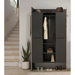 Merkloos Hioshop Bueno kledingkast 2 deuren- 1 lade- 3 planken en 2 haken donkergrijs Discount