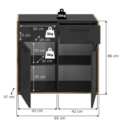 Merkloos Hioshop Bueno kommode 2 deuren- 2 lades donkergrijs Sale