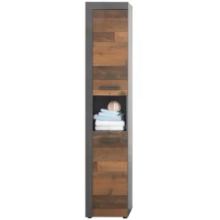 Hioshop CancunIndy kolomkast 2 deuren- 1 open vak eiken decor- oud houten Discount