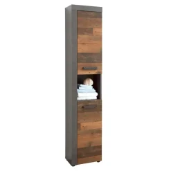 Hioshop CancunIndy kolomkast 2 deuren- 1 open vak eiken decor- oud houten Discount