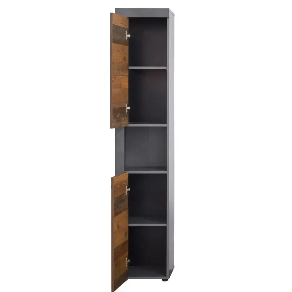 Hioshop CancunIndy kolomkast 2 deuren- 1 open vak eiken decor- oud houten Discount