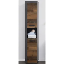 Hioshop CancunIndy kolomkast 2 deuren- 1 open vak eiken decor- oud houten Discount