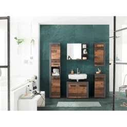 Hioshop CancunIndy kolomkast 2 deuren- 1 open vak eiken decor- oud houten Discount